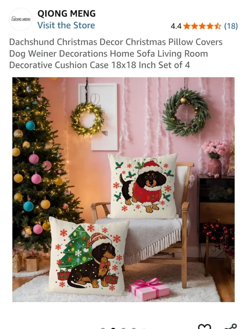 Qiong Meng Merry Woofmas Dachshund Christmas Pillow Covers - Set of 4, White